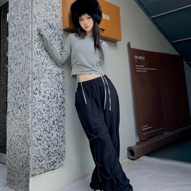 Retro Street-style Lace-up Wide-leg Pants