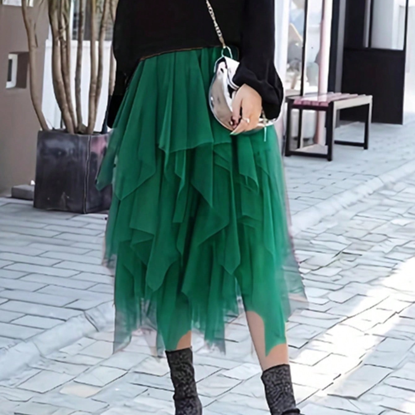 Color-block Versatile Mid-length Skirt With An Elastic Waistband product image