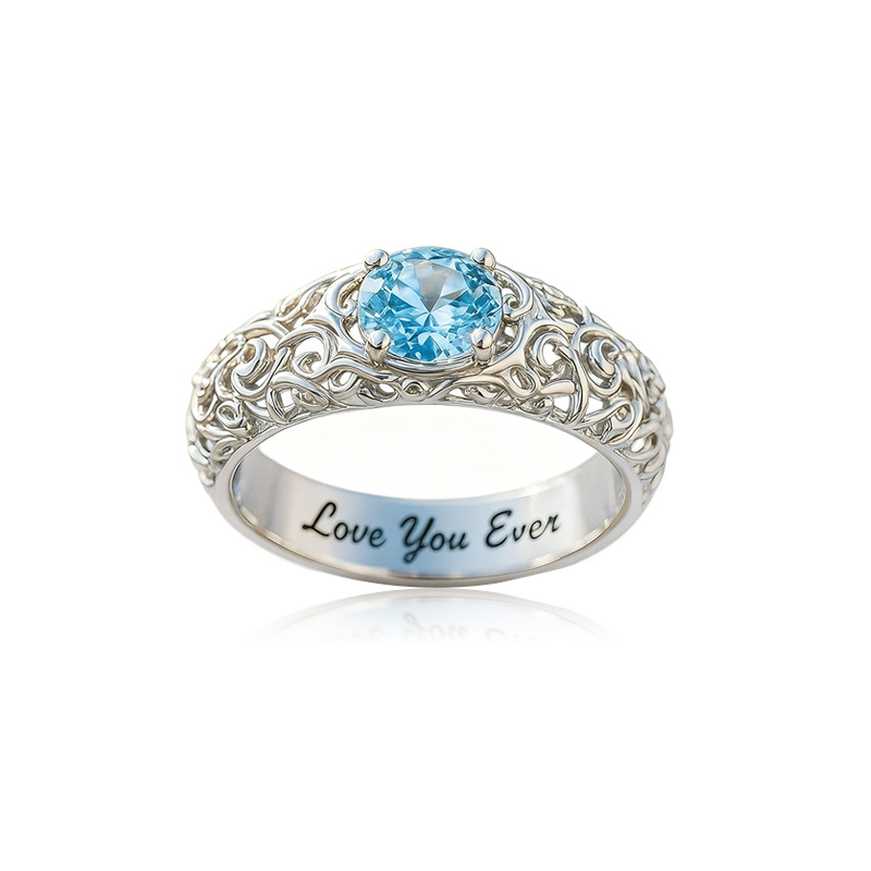 Birthday Stone High-end Pattern Carved Ring