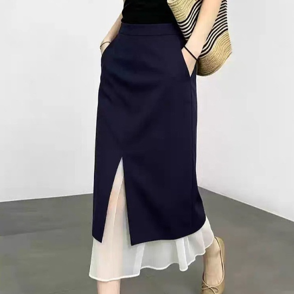 Stylish Commuter Patchwork Straight Maxi Skirt With A Premium Feel