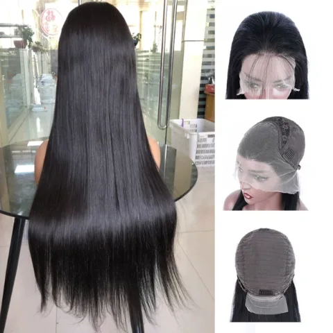 Long Straight Human Hair Full Lace Wig Can Be