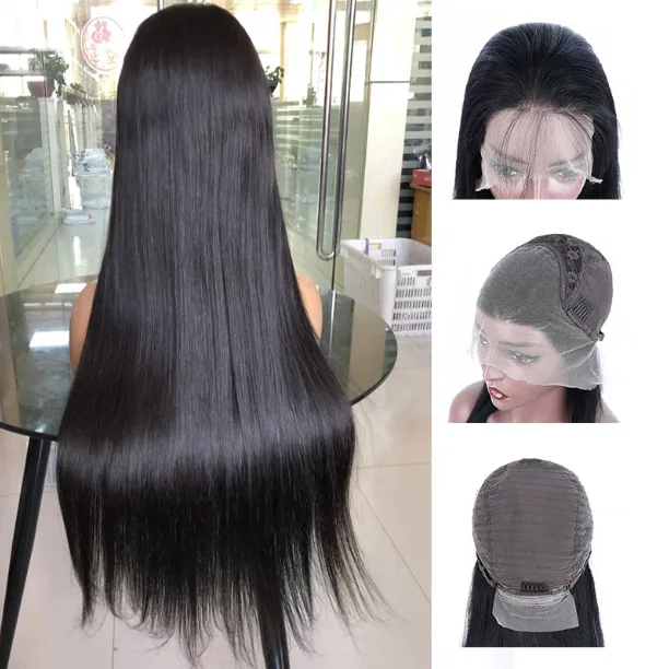 Long Straight Human Hair Full Lace Wig Can Be