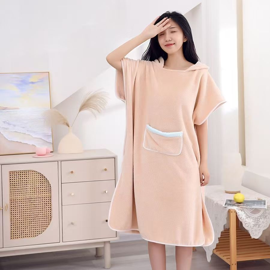 Wearable Absorbent Quick-drying Thickened Pullover Cloak Bath Towel With Hooded Nightgown