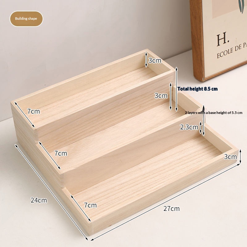 Solid Wood Multilayer Display Rack Step Style Dressing Table