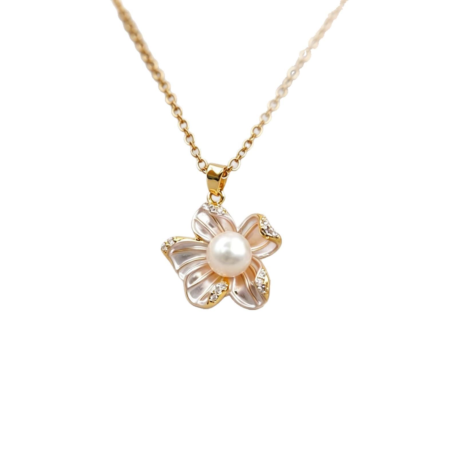 Gold-Plated Flower Pendant Necklace