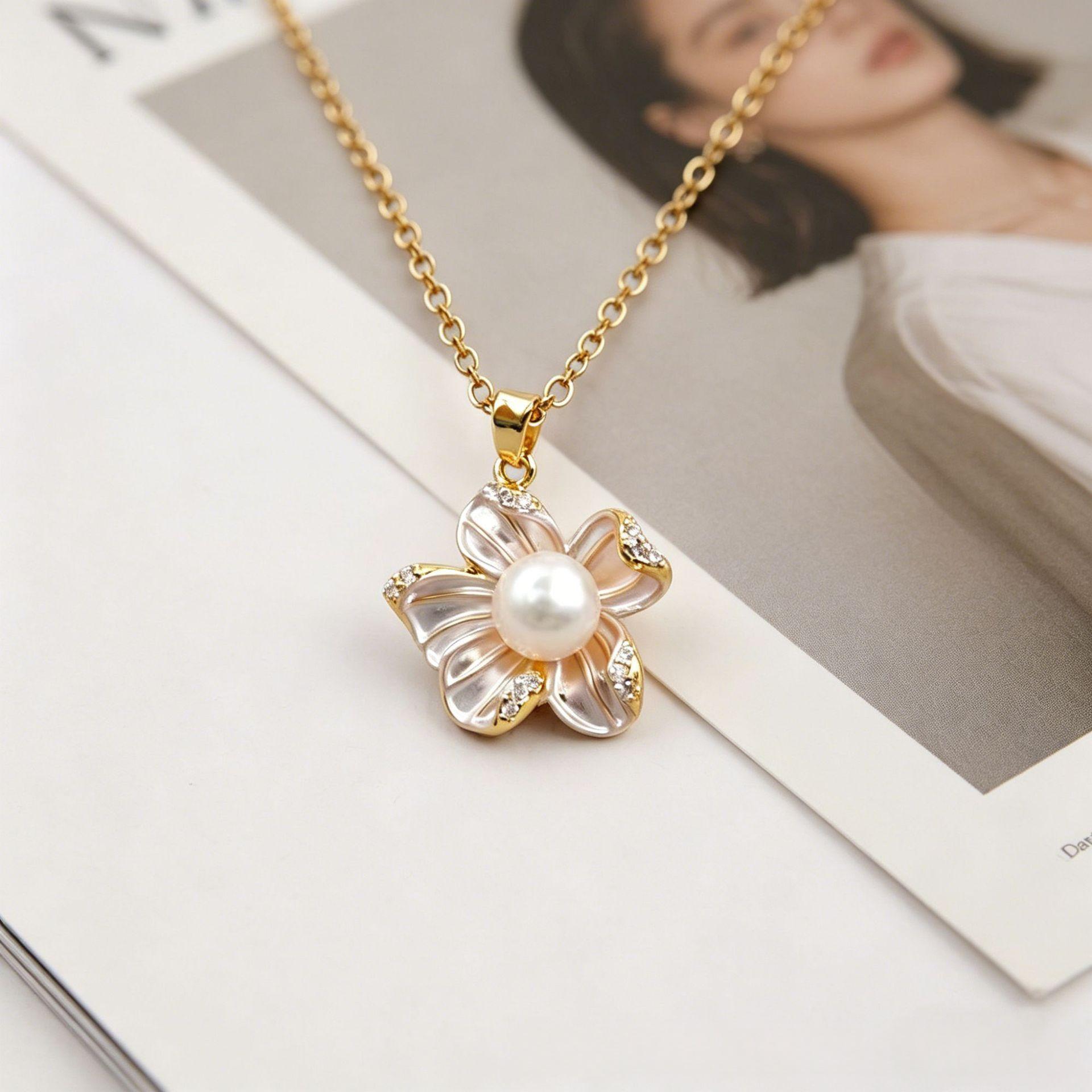 Gold-Plated Flower Pendant Necklace, picture 2 of 2