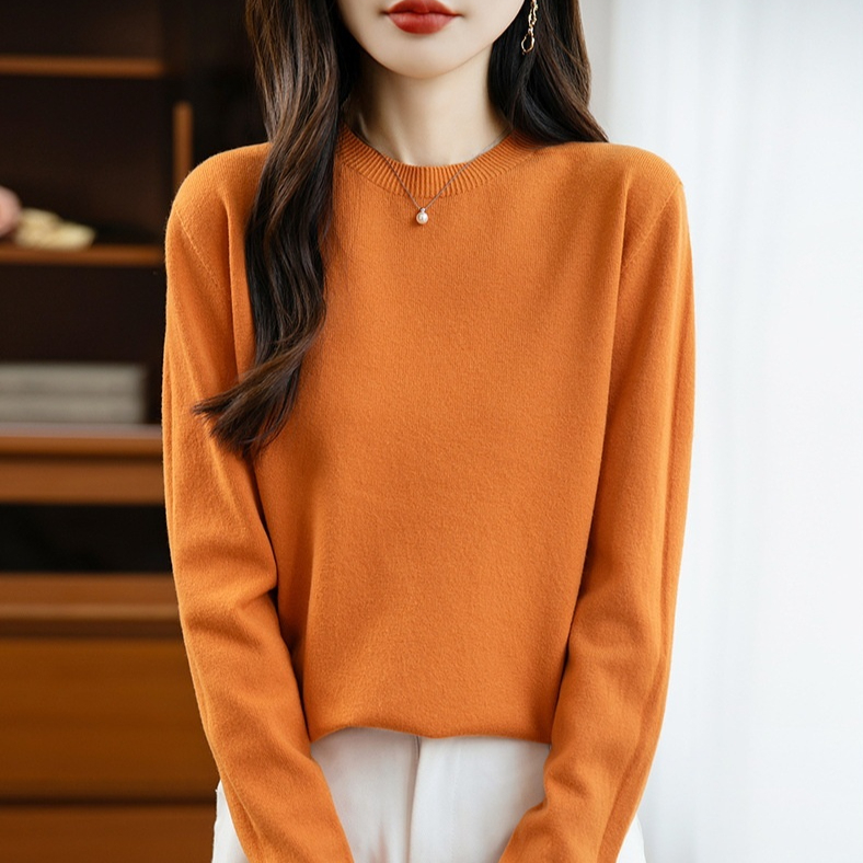 Womens Round-neck Pullover Sweater Seamless Wool Knit Suitable