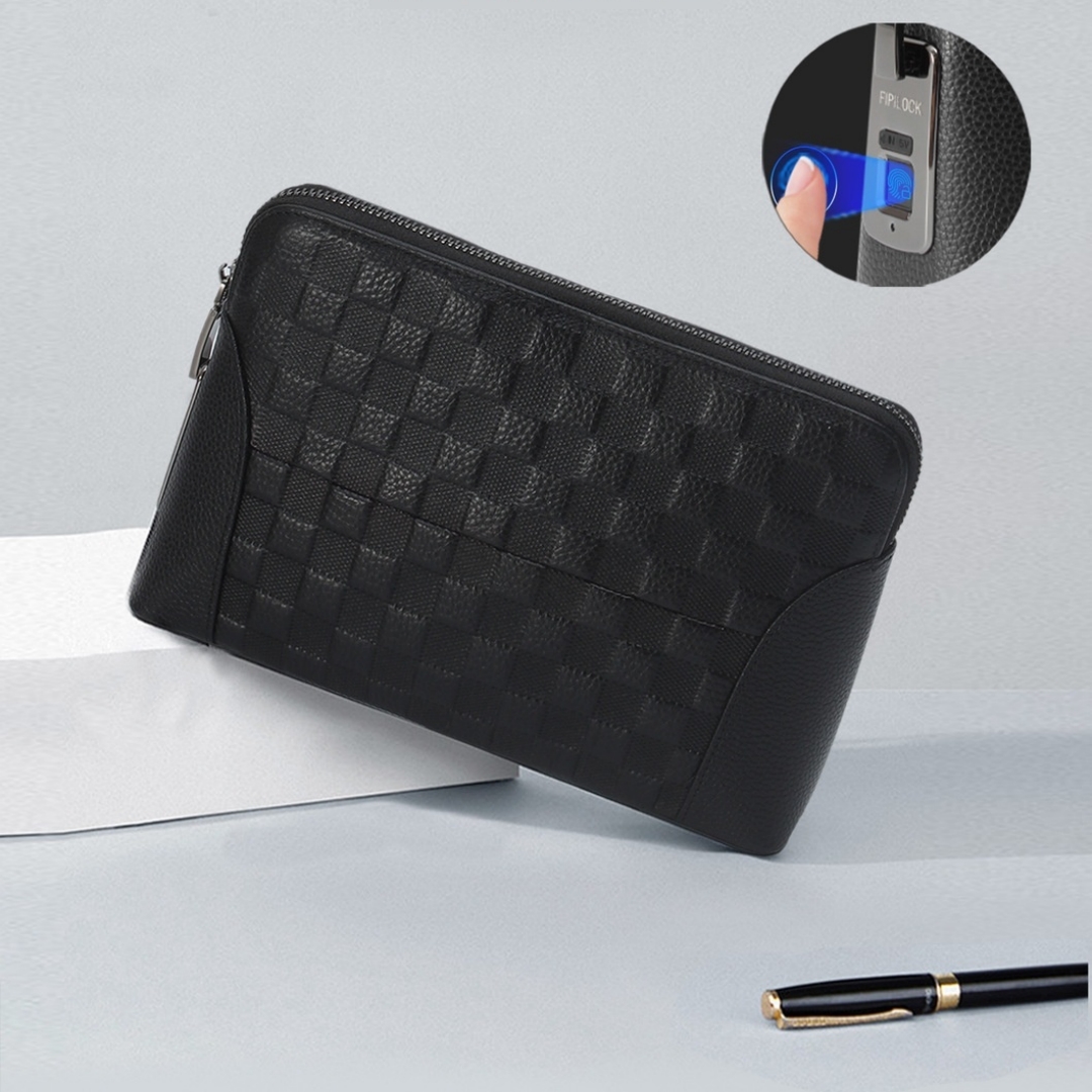 Fingerprint-Unlock Mens Clutch Bag Large Capacity