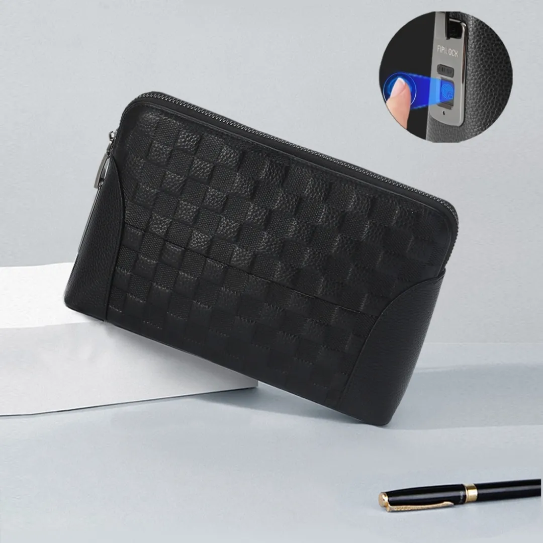 Fingerprint-Unlock Mens Clutch Bag Large Capacity
