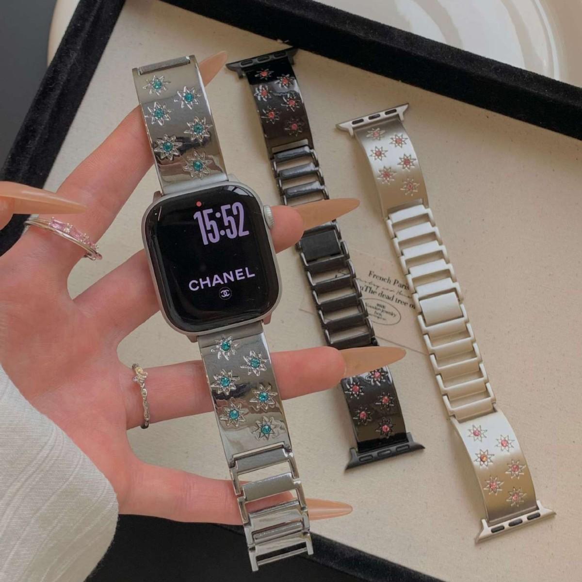 Dopamine-colored Diamond-studded Metal Watch Strap