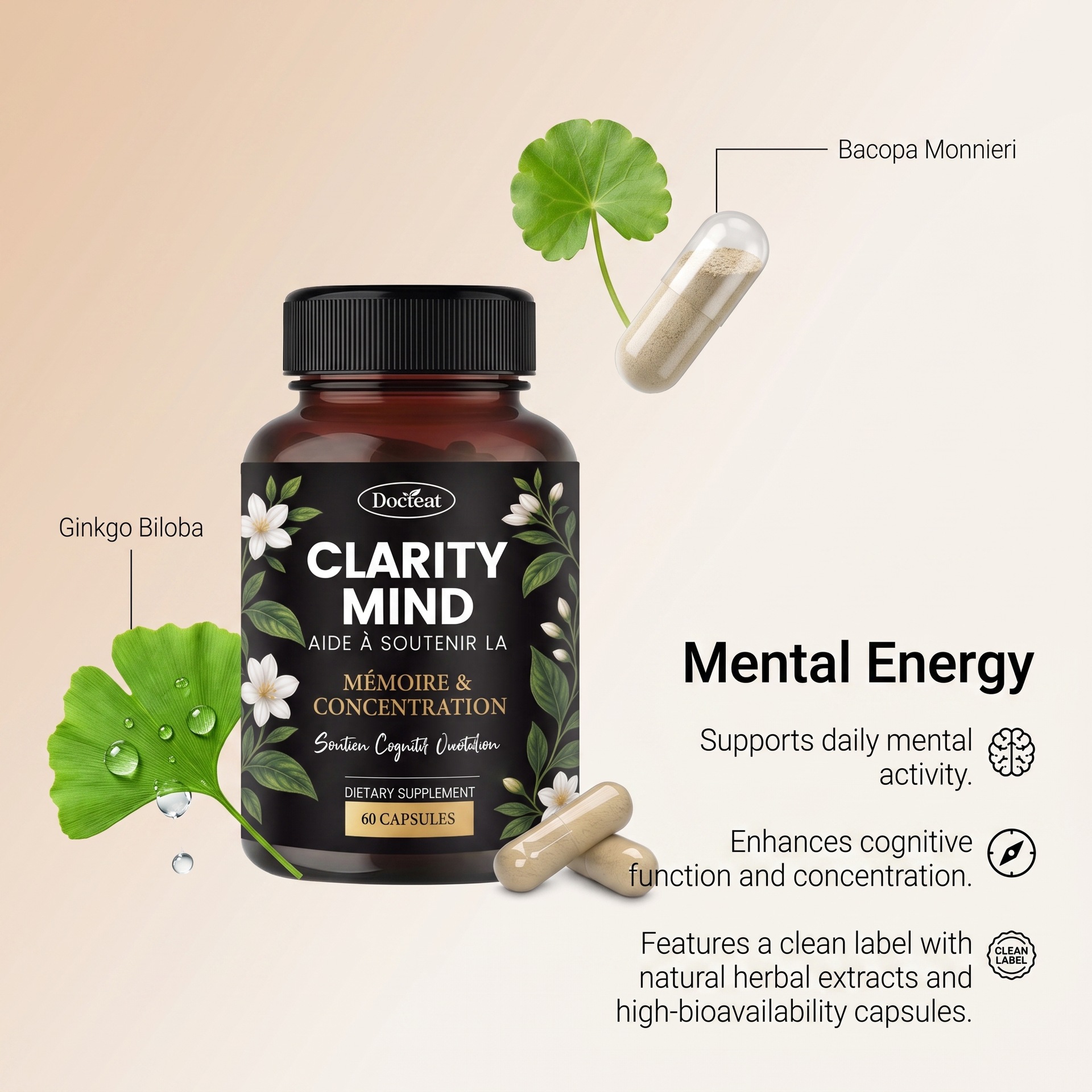 Gélules Concentration — Bacopa, Ginkgo et Huperzine A 2