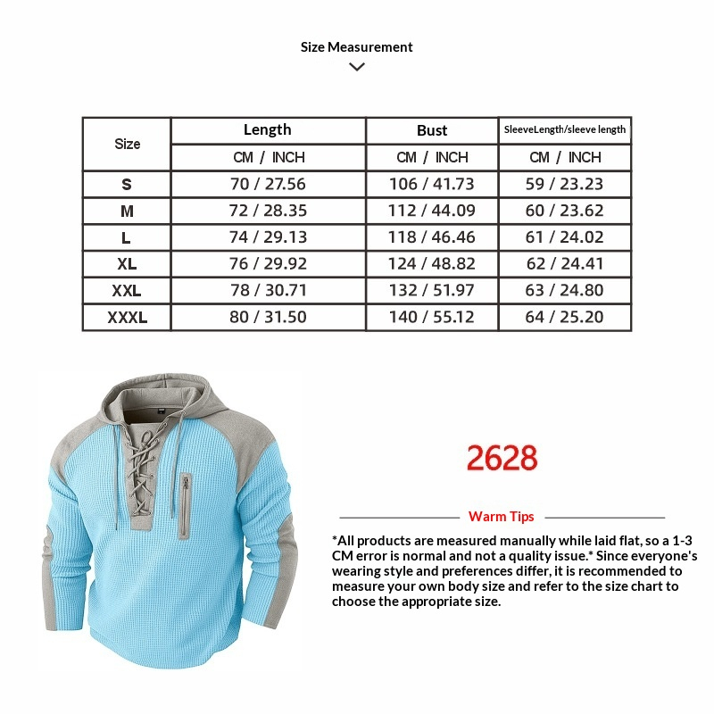 Men's Slim-Fit Long-Sleeve Pullover Sweatshirt - size chart