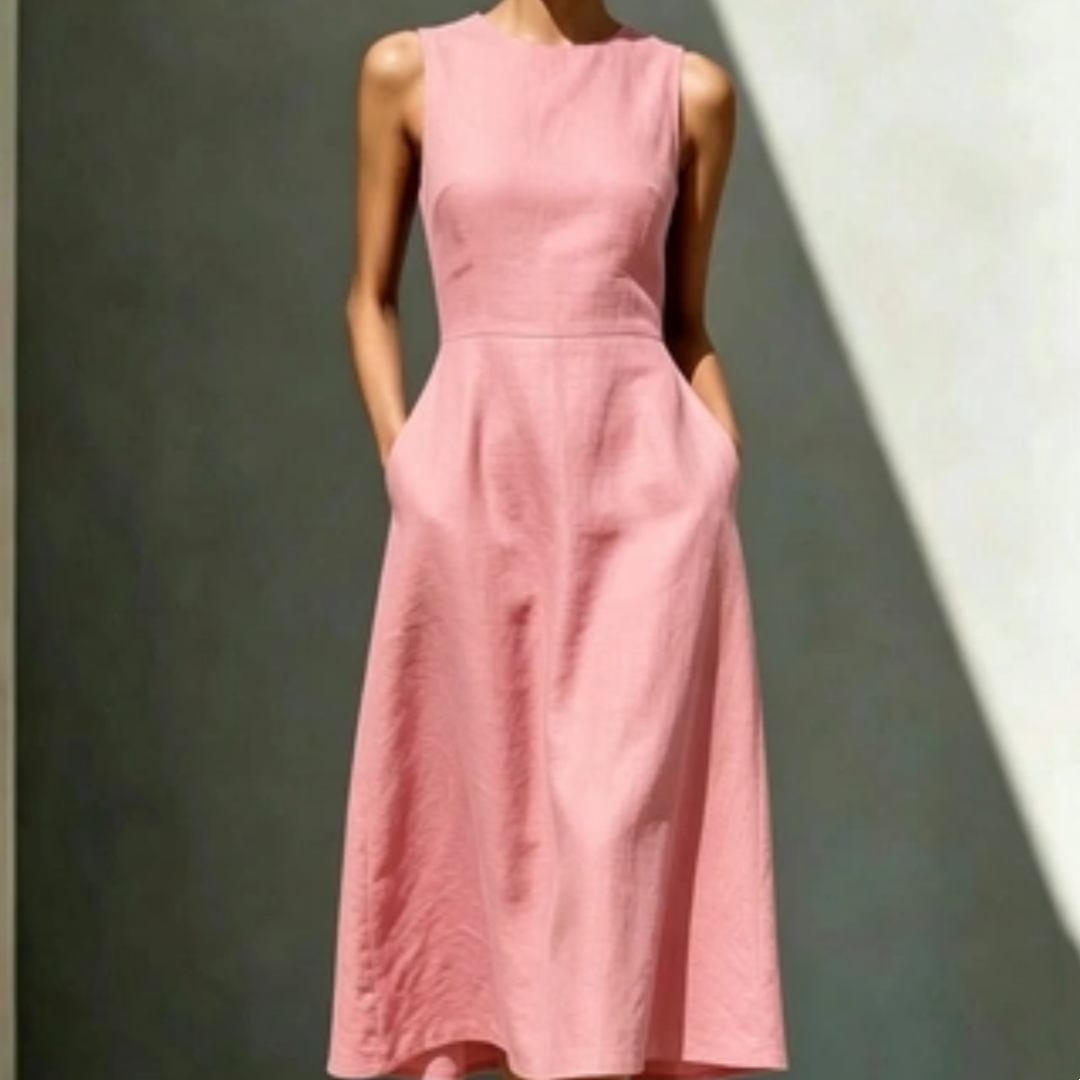 Womens Solid-color Sleeveless Slim-fit Midi Dress