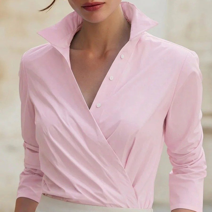 Irregular Pleated Three-Quarter Sleeve Shirt For Women