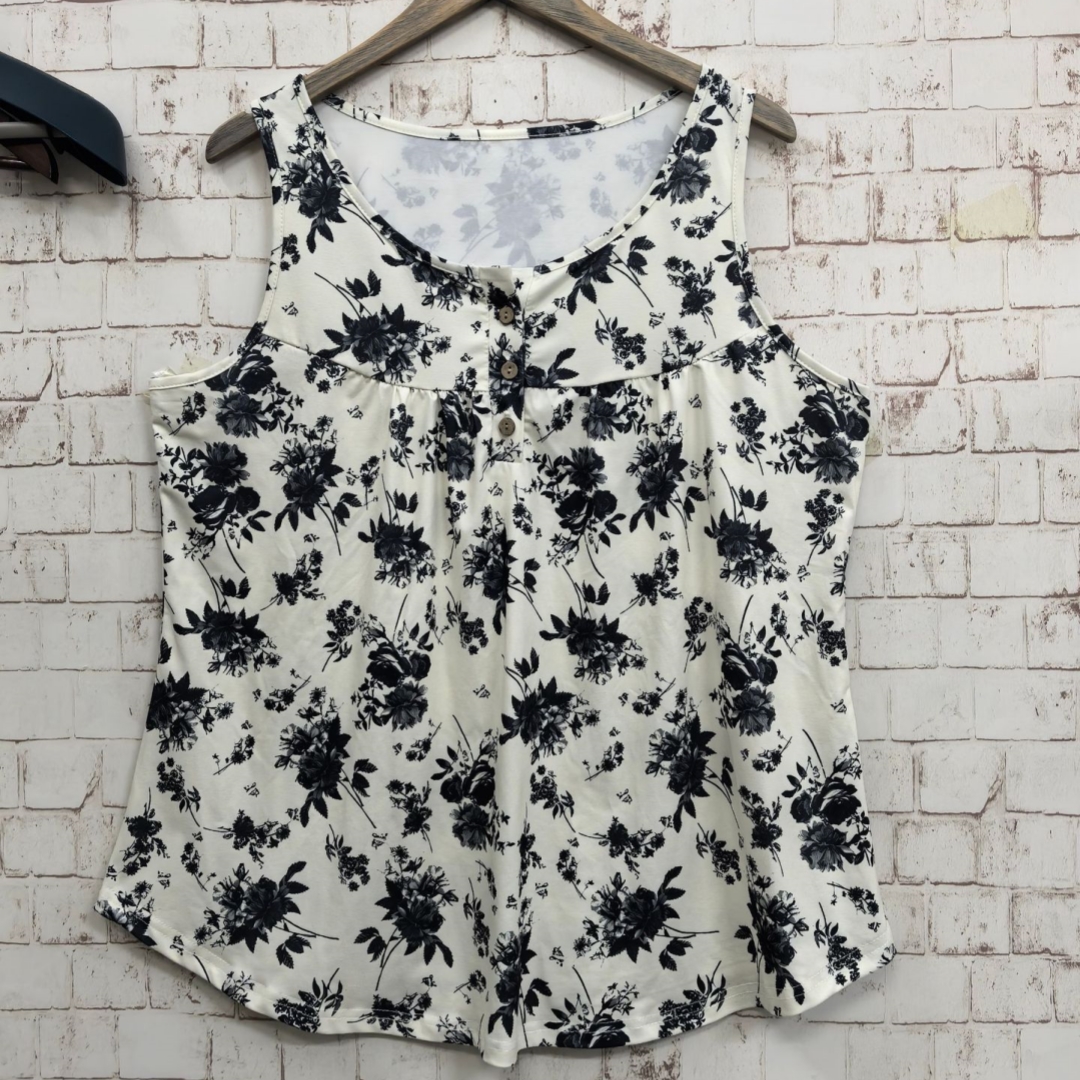 Womens Floral-Print Crew-Neck Knitted Sleeveless Tank Top product image