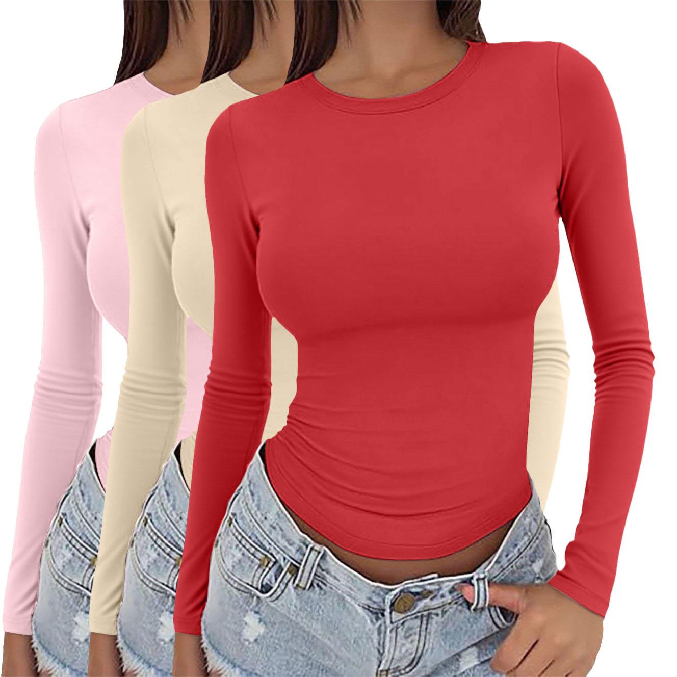 Womens Outerwear T-shirt Pullover Round-neck Bottoming Shirt product image