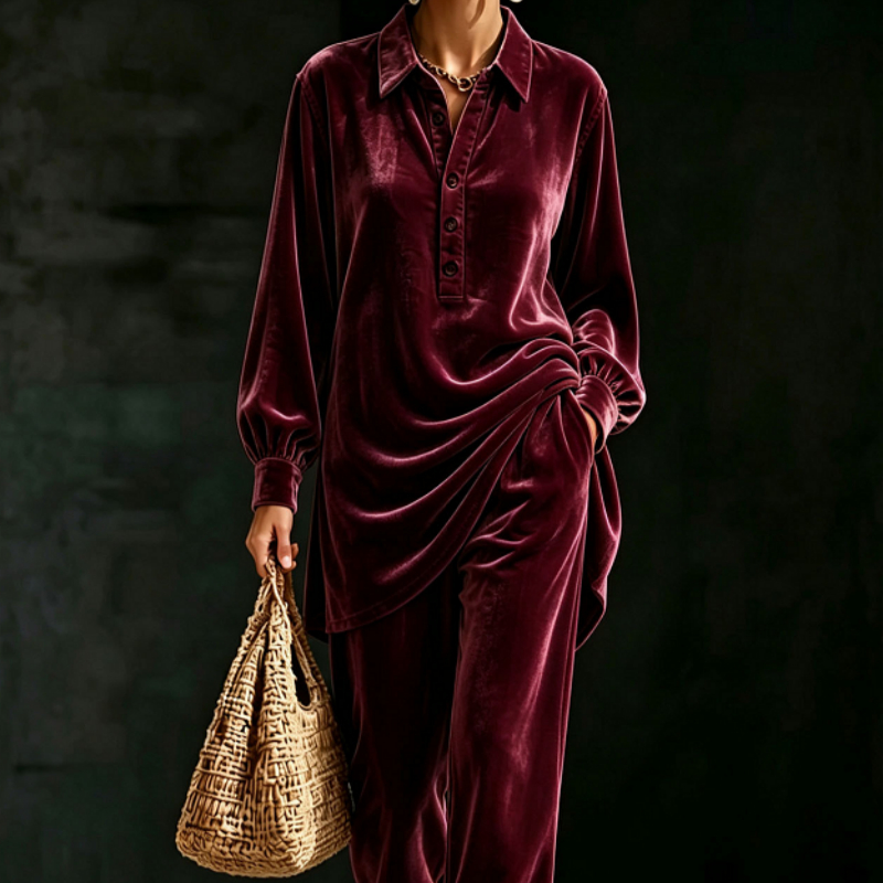 Casual Loose Velvet Long-sleeved Pants Set product image