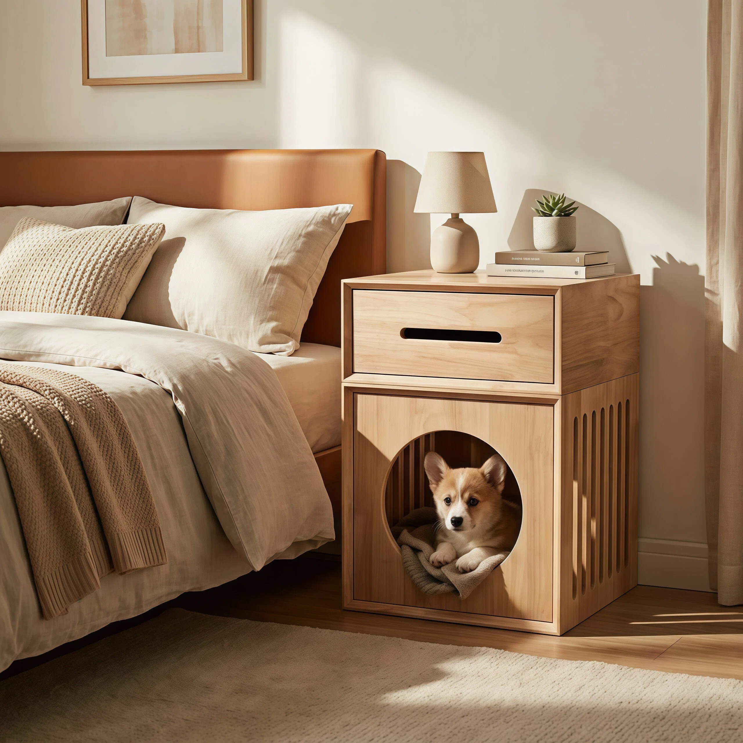 Solid Wood Rubberwood Pet Cat Bed