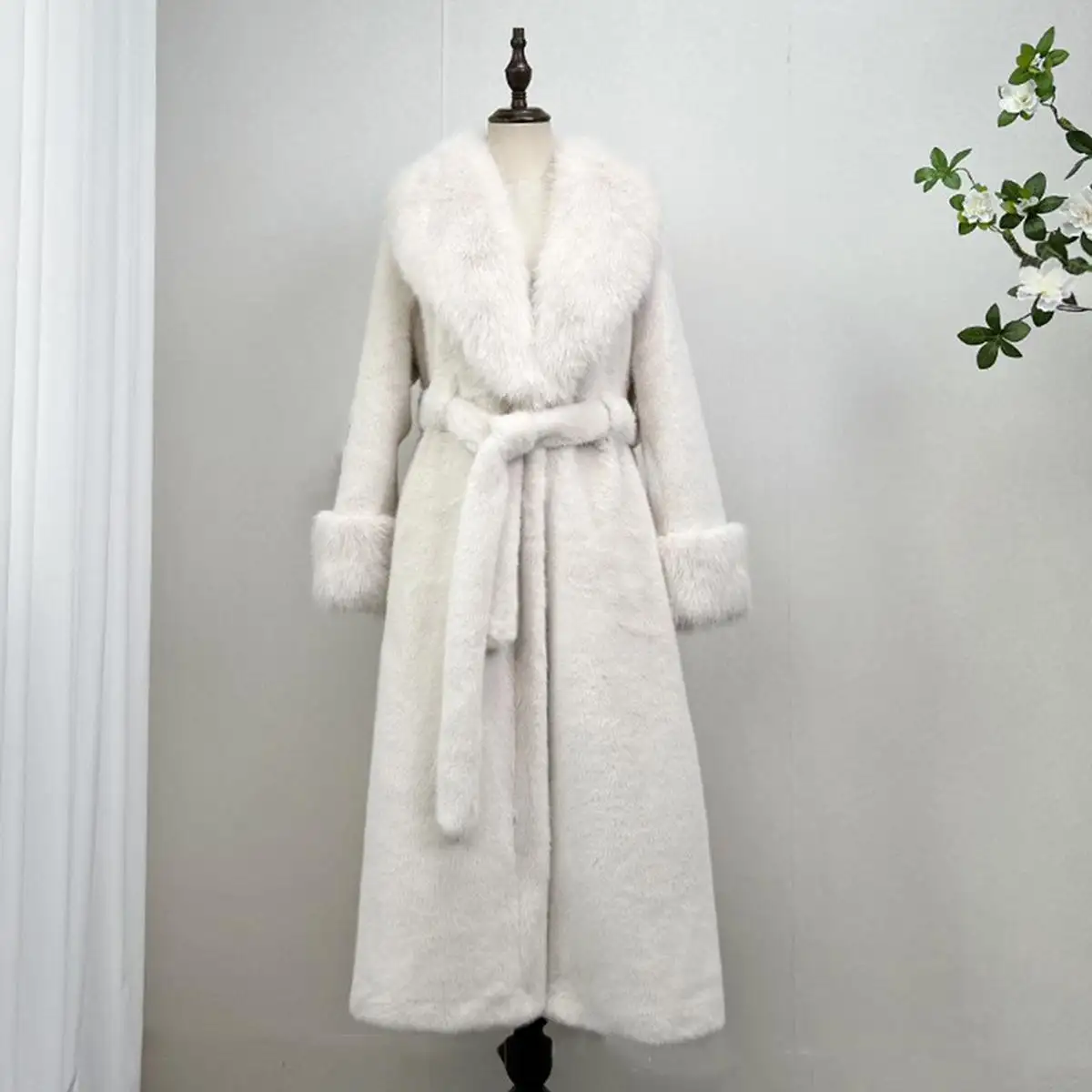 FallWinter Faux Mink Fur-and-leather One-piece Over-the-knee Long