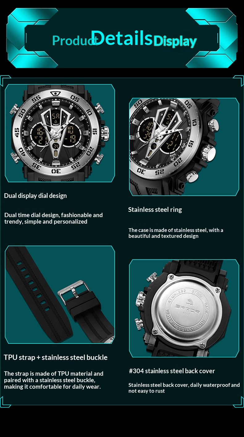 Sanda 6105 Youth Dual-Display Watch For Men