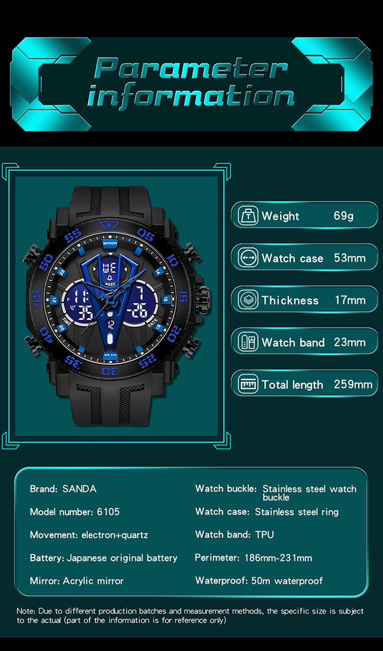 Sanda 6105 Youth Dual-Display Watch For Men