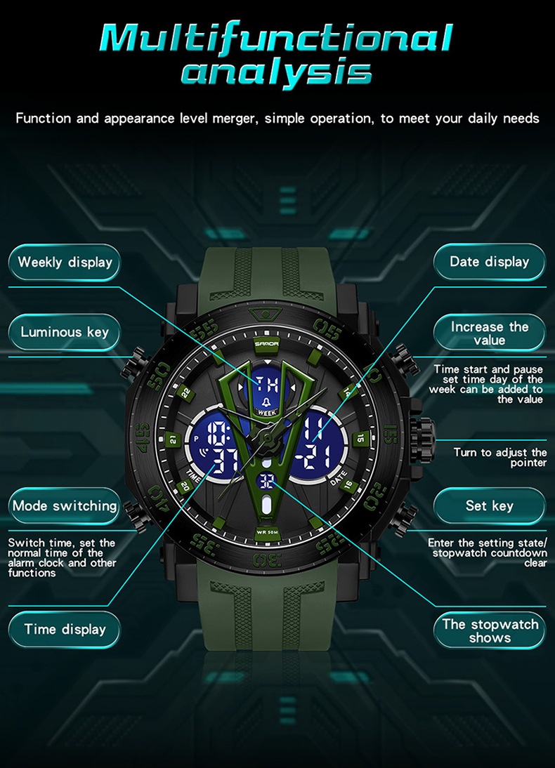 Sanda 6105 Youth Dual-Display Watch For Men