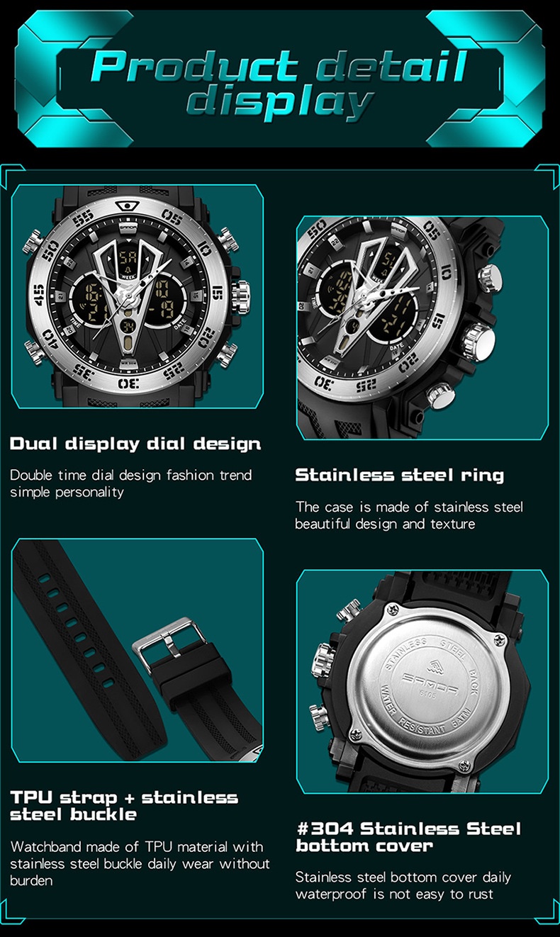 Sanda 6105 Youth Dual-Display Watch For Men