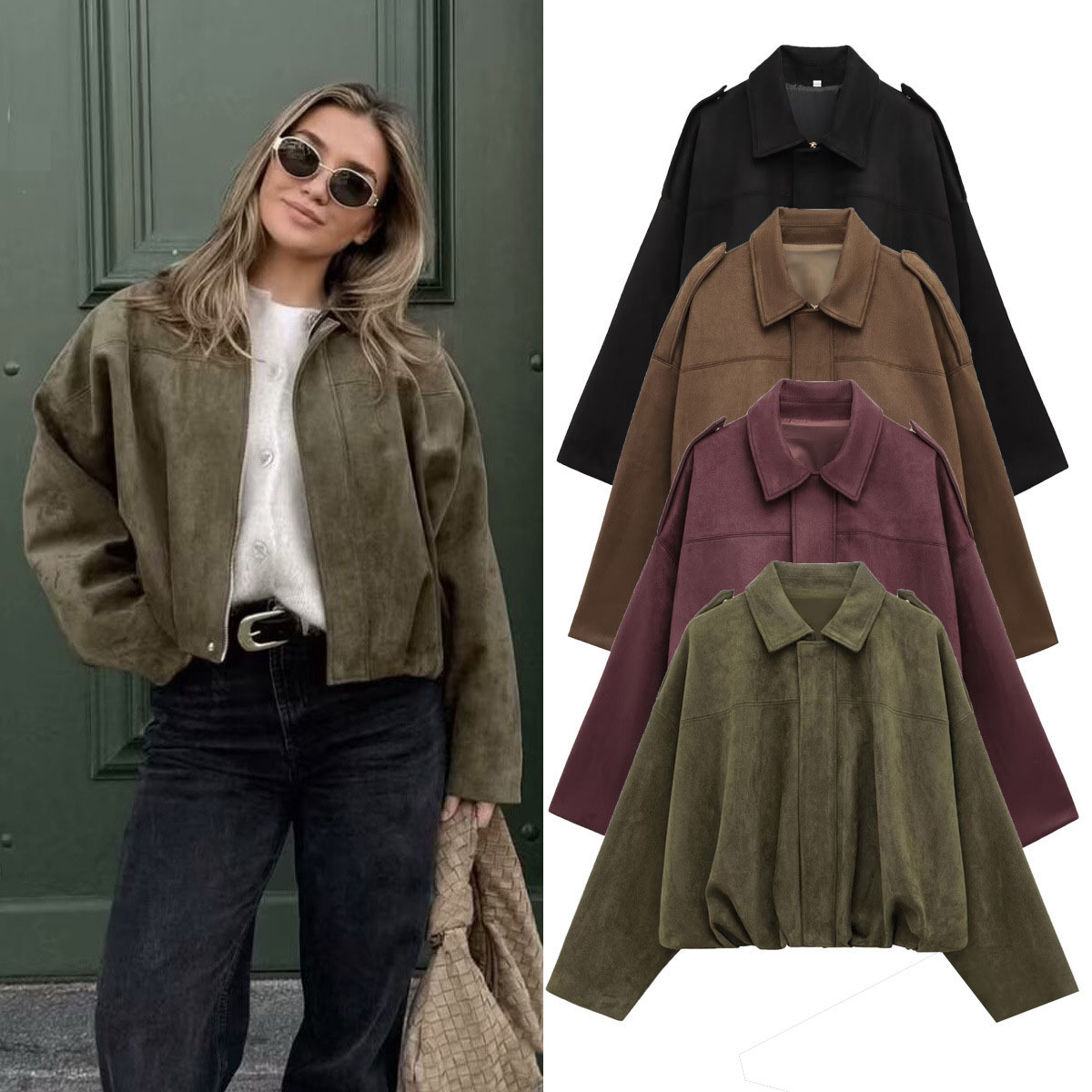 Faux Suede Texture Pilot Jacket - Men's Casual Zip Up Coat with Soft Touch Finish for Daily Wear