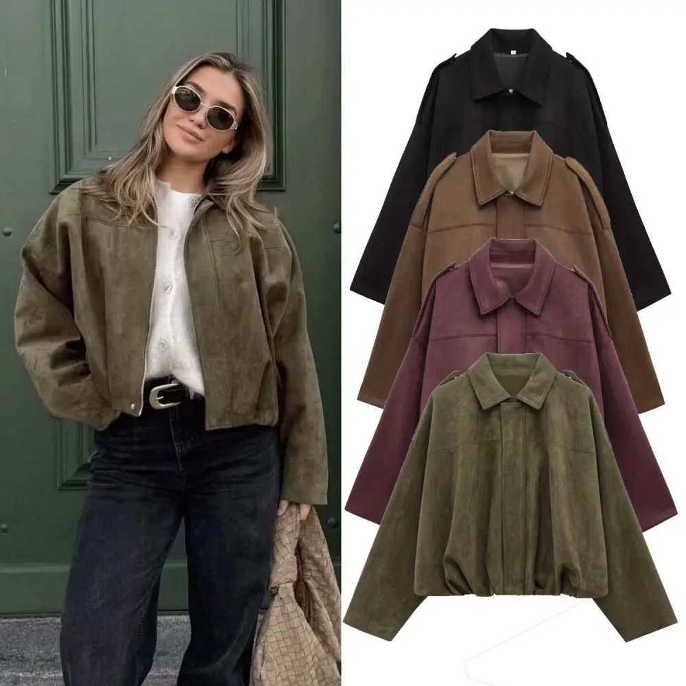 Faux Suede Texture Pilot Jacket