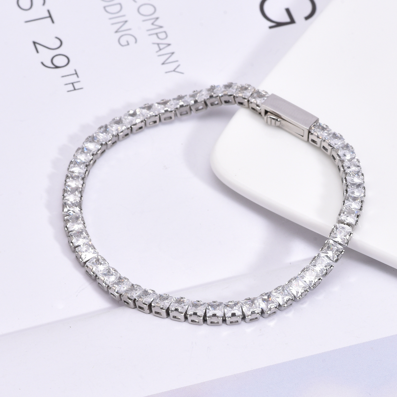 Stainless Steel Tennis Chain Woven Necklace With Zircon Inlays