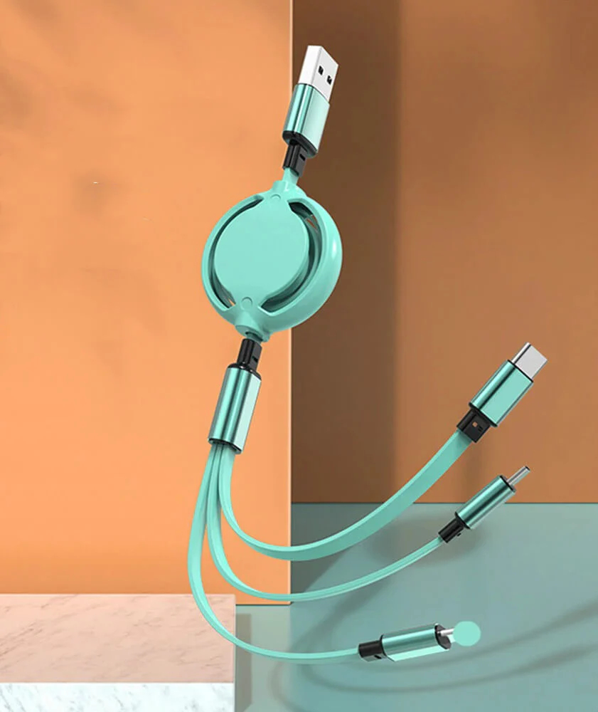 3 In1 USB Cable Micro USB Type C Cable 3 In 1 2.4A Retractable USB C Charging Cable