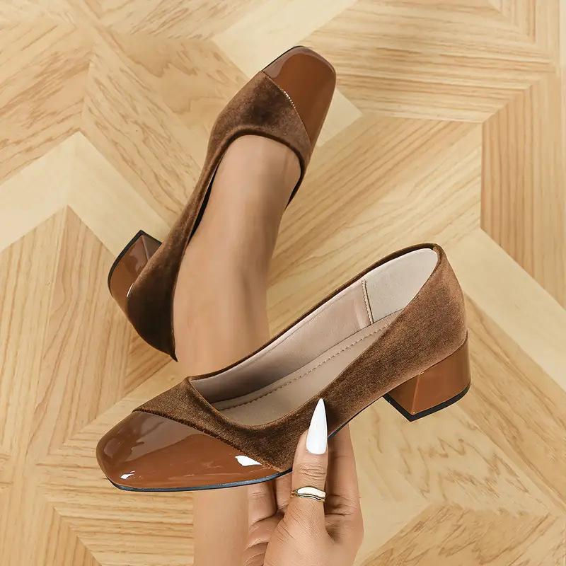 Womens Versatile Color-blocked Chunky-heel Pumps In European And American Style