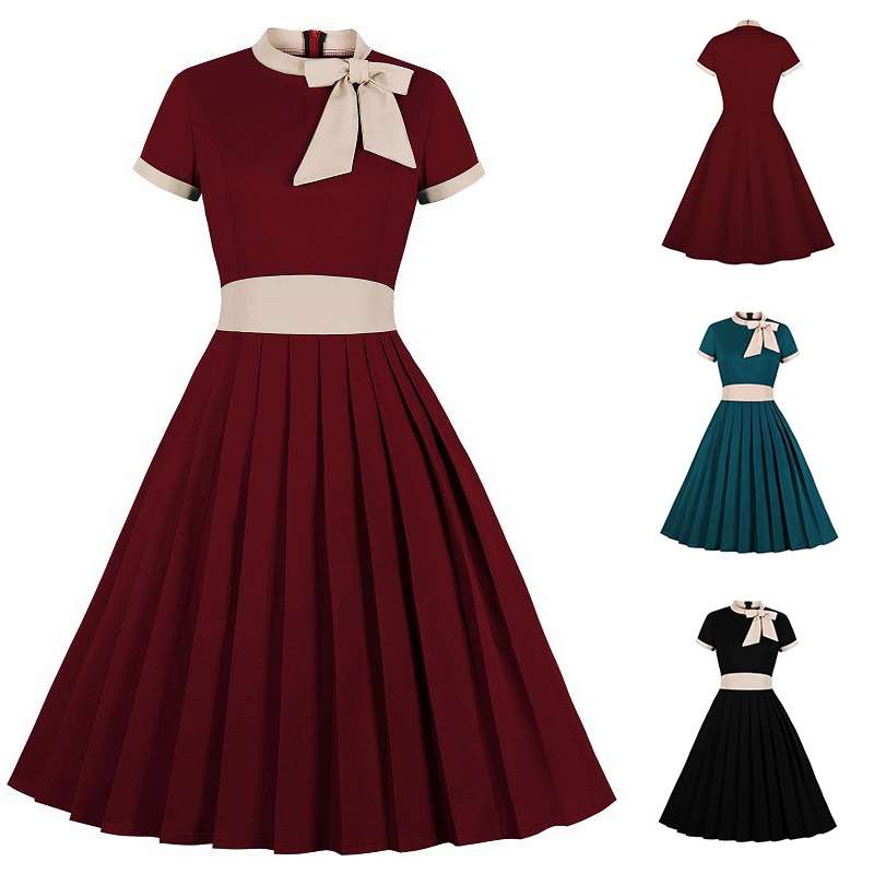 Bow-Neck Pleated Dress, picture 5 of 5