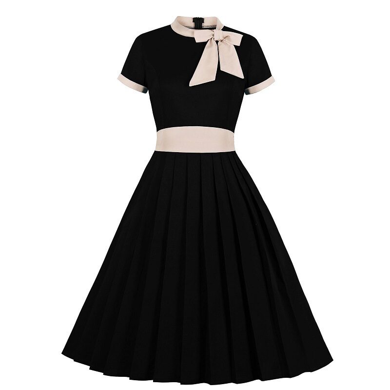 Bow-Neck Pleated Dress
