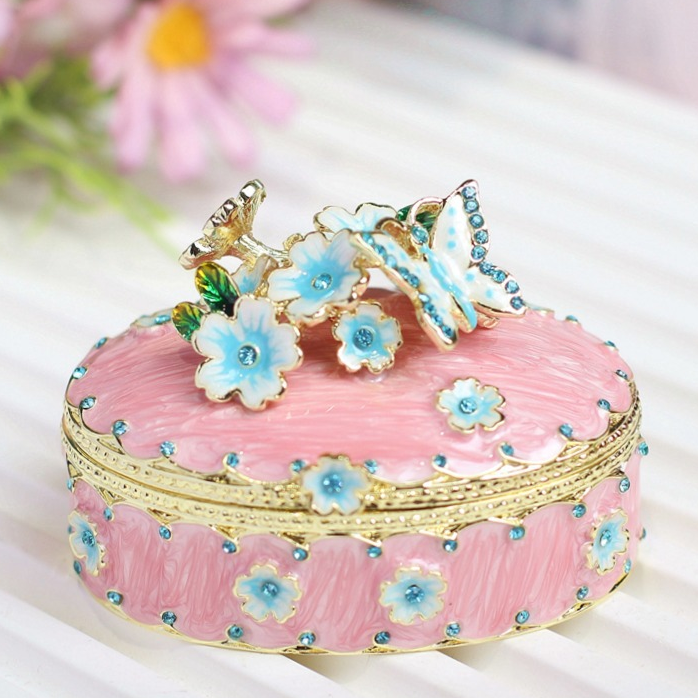 Hand-Painted Enamel Cherry Blossom Decorative Storage Box