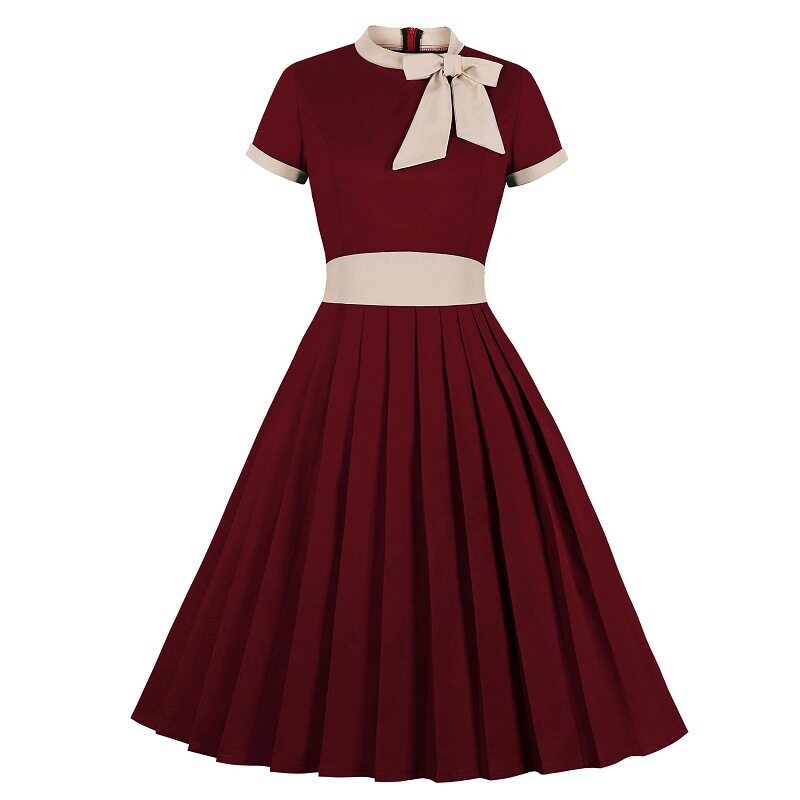 Bow-Neck Pleated Dress, picture 3 of 5