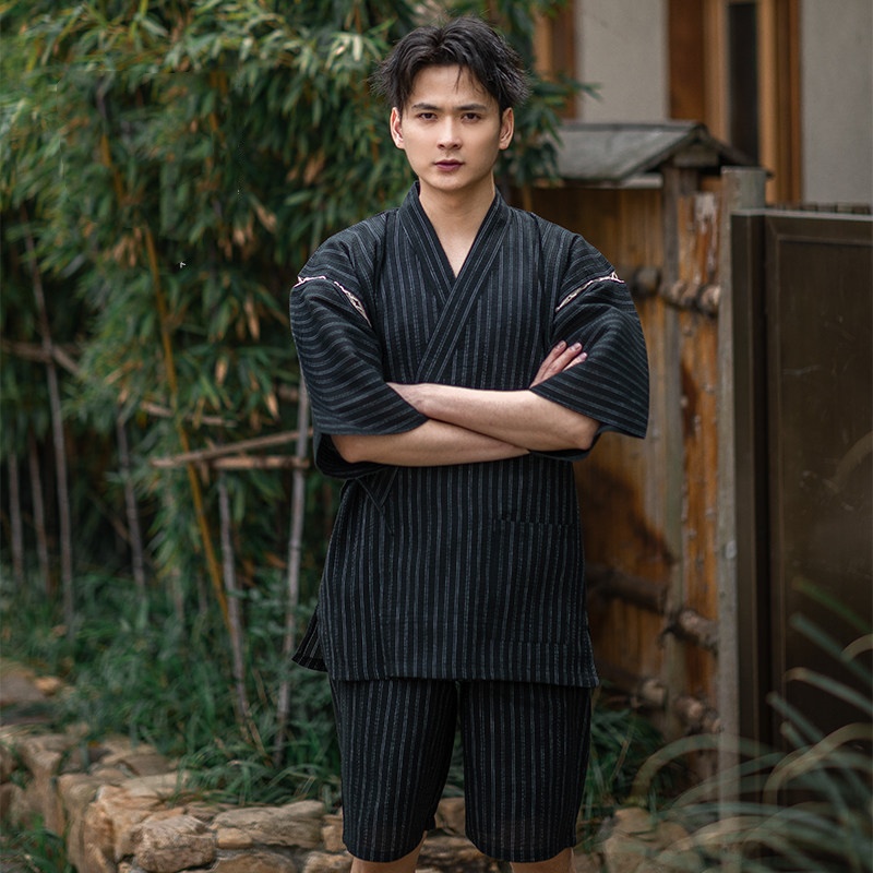 Mens Portable Striped Printed Loungewear Pajama Set
