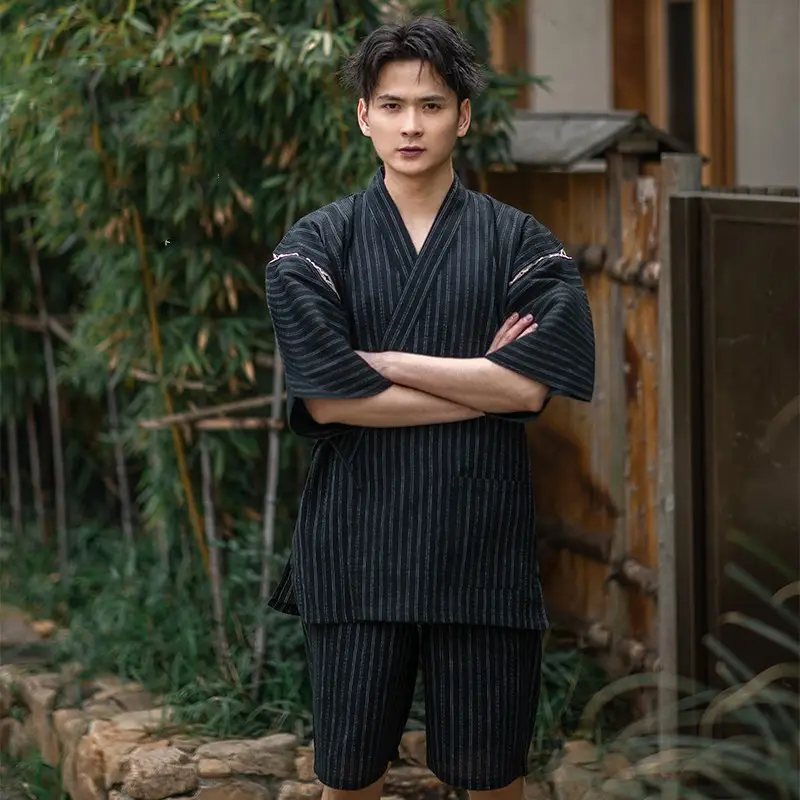 Mens Portable Striped Printed Loungewear Pajama Set
