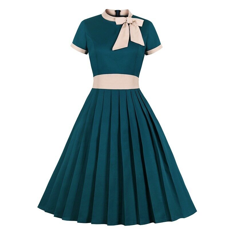 Bow-Neck Pleated Dress, picture 2 of 5