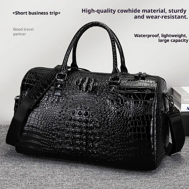 Crocodile-pattern Genuine Leather Textured Shoulder Crossbody Bag
