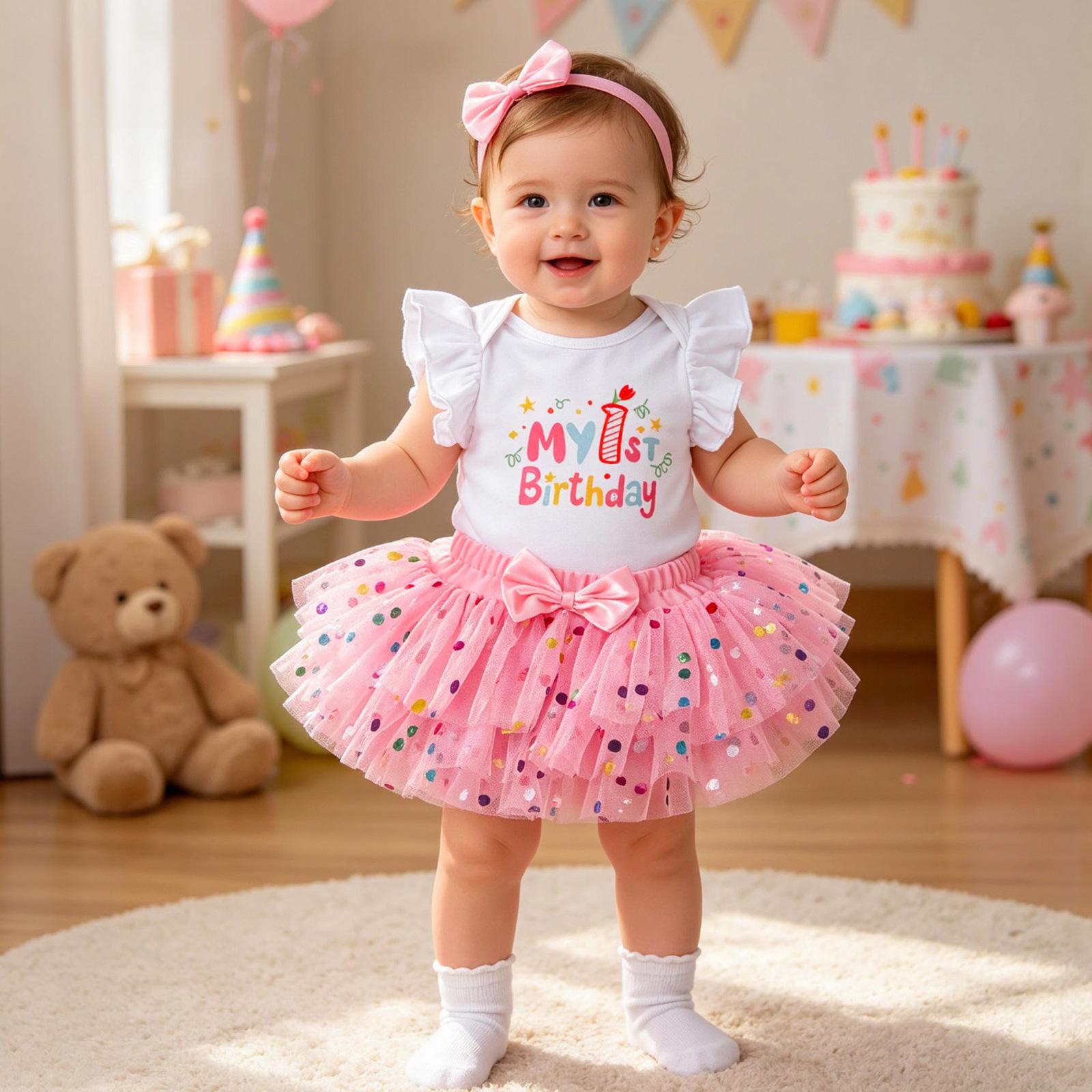 One-year-old Baby Girls Birthday Dress Set