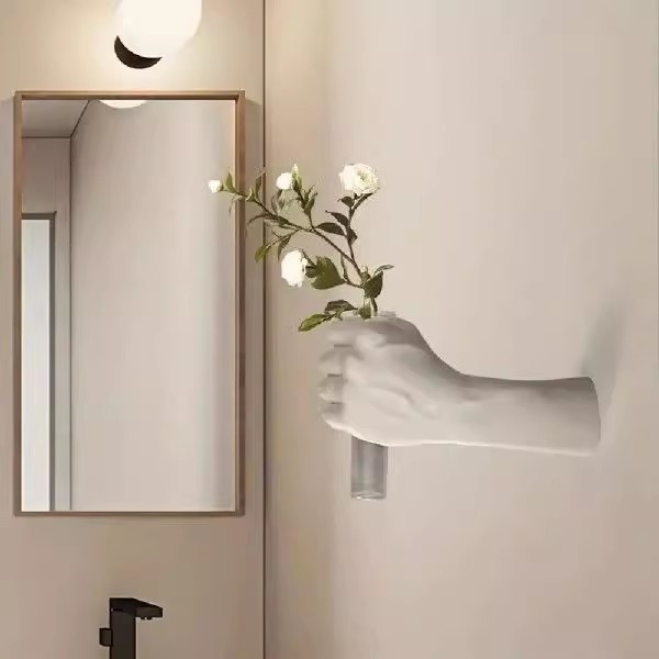 Creative Wall Art Installation Vase Fist Flower Arrangement Sculpture Installation