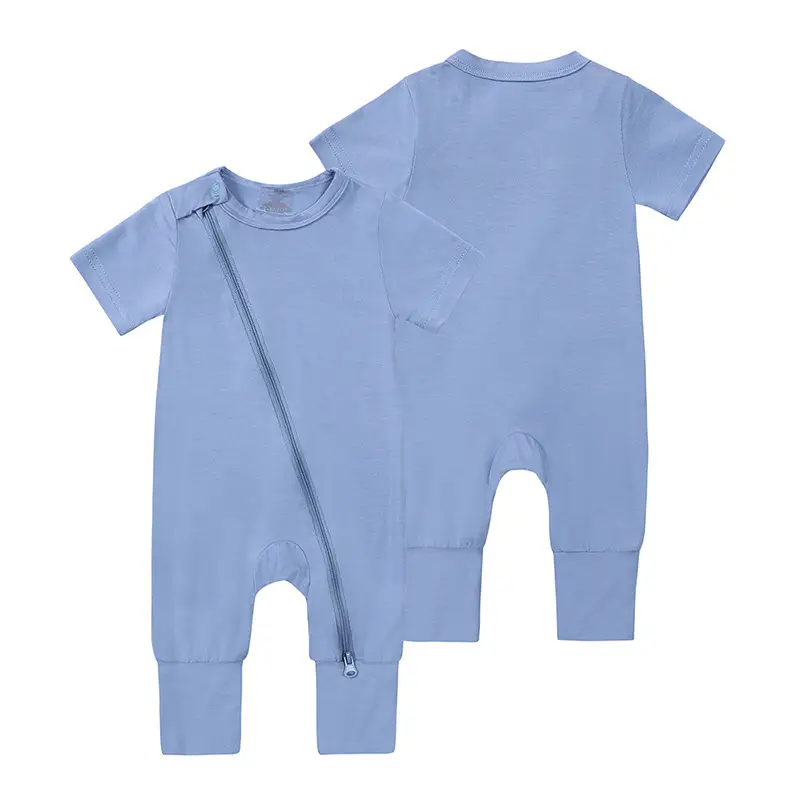 Summer Romper Unisex Baby Short Sleeve Romper Solid Color