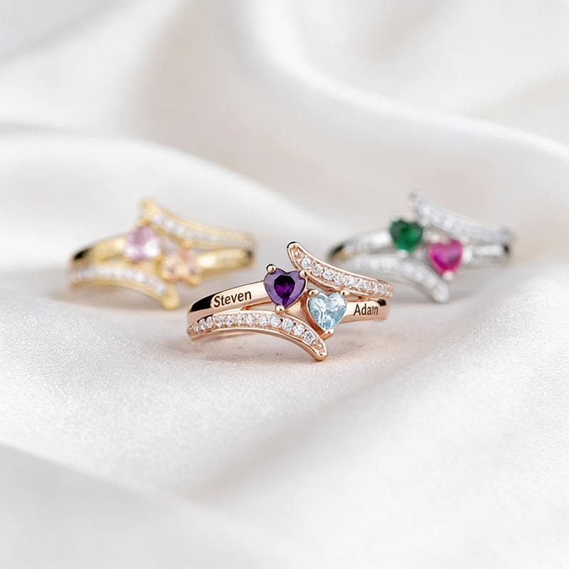 Hot Selling Light Luxury Valentine's Day Double Love Birthday Stone Carving Ring