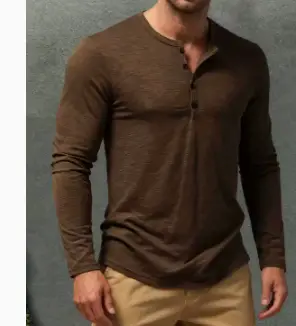 Men's Long-sleeved T-shirt Fashion Casual Solid Color Pullover Button Top Autumn And Spring Clothing