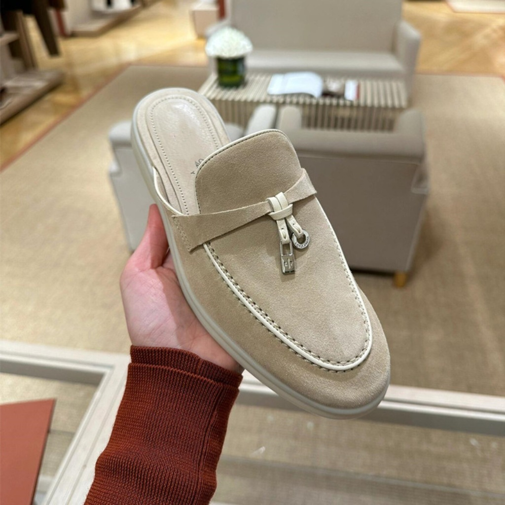 Genuine Leather Flat-Soled Half-Slippers Casual Slip-On Shoes