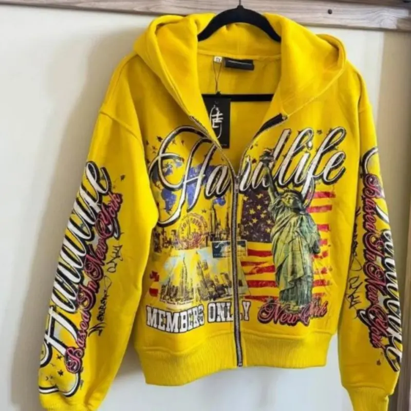 American-style Retro Letter-print Cardigan Hoodie