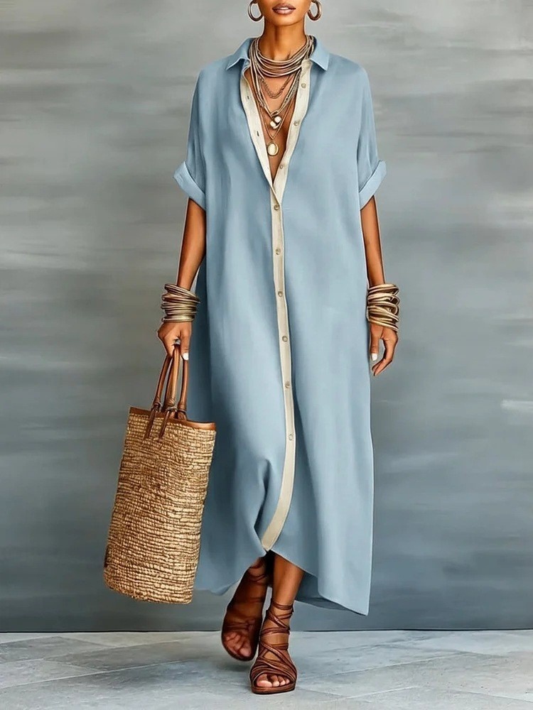 Casual Beach Maxi Shirt Dress Image 6