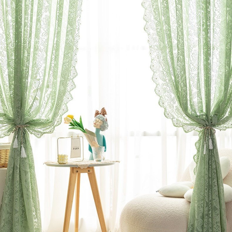 French-style Vintage Knitted Lace Beaded Sheer Curtain