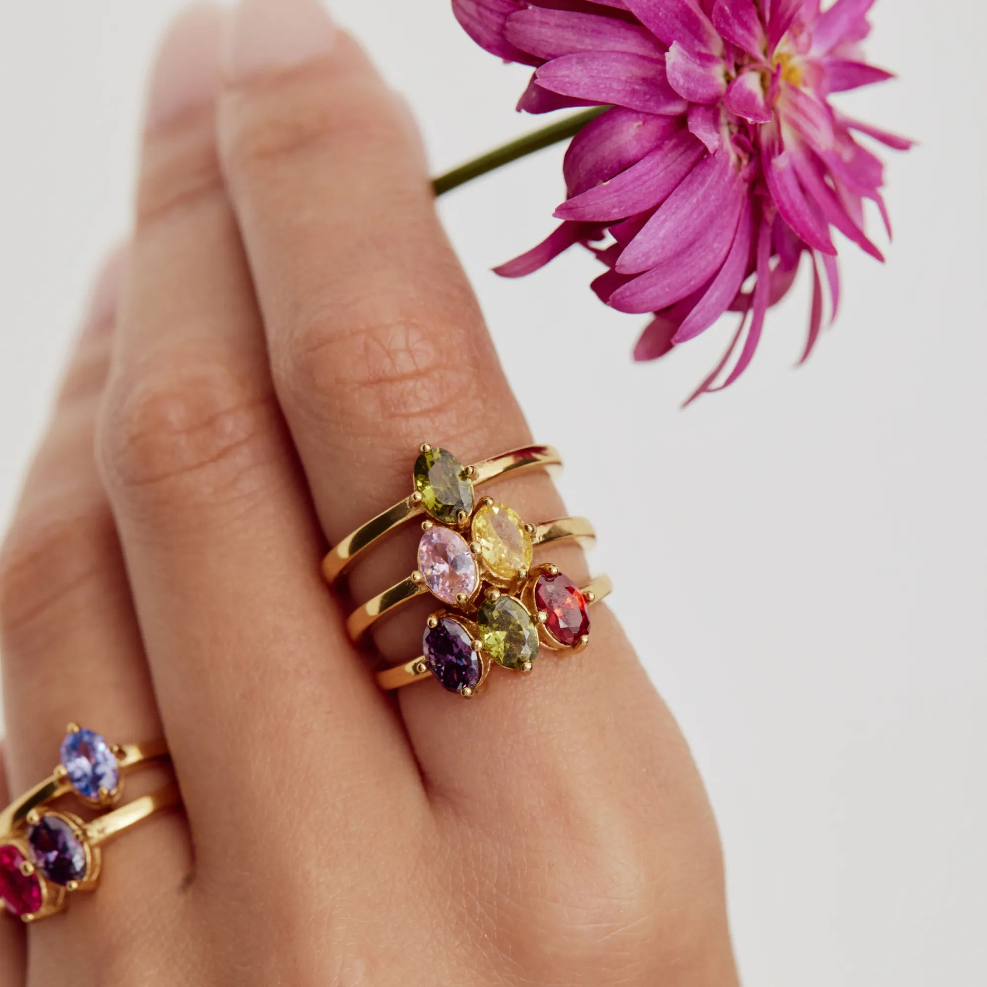 A Multi-set-stone Birthday Ring Featuring Marquise-shaped Zirconia Stones